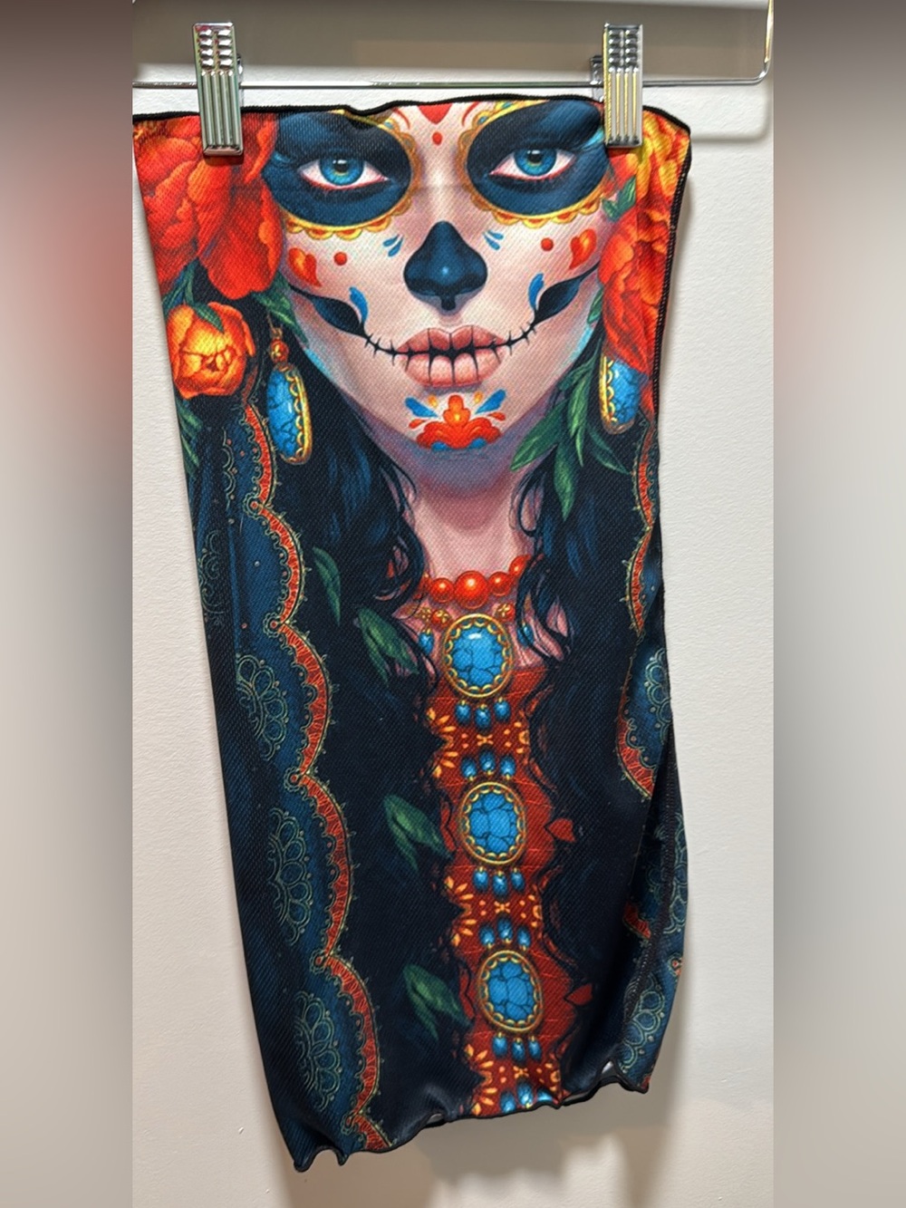 Source Unknown Day of the Dead Floral Skull Face Mask - Black, Blue & Red